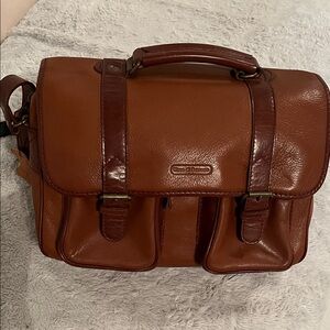 Men's Tan Leather Briefcase Messenger Bag